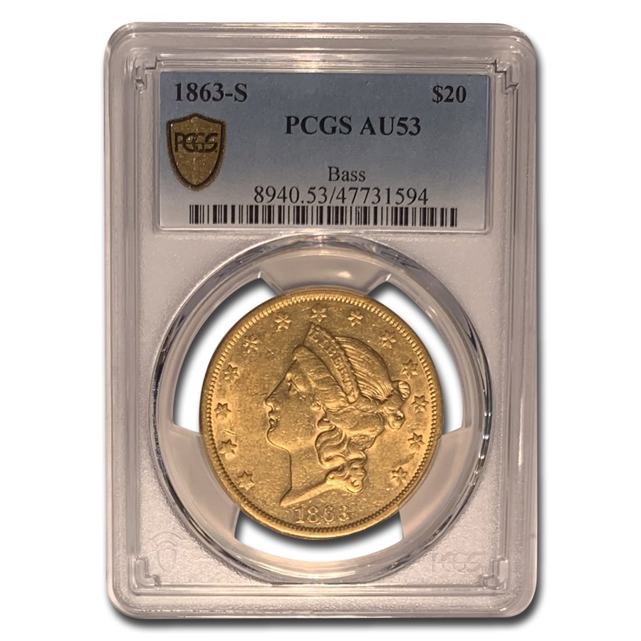 1863-S $20 Liberty Gold Double Eagle AU-53 PCGS