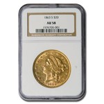 1863-S $20 Liberty Gold Double Eagle AU-58 NGC