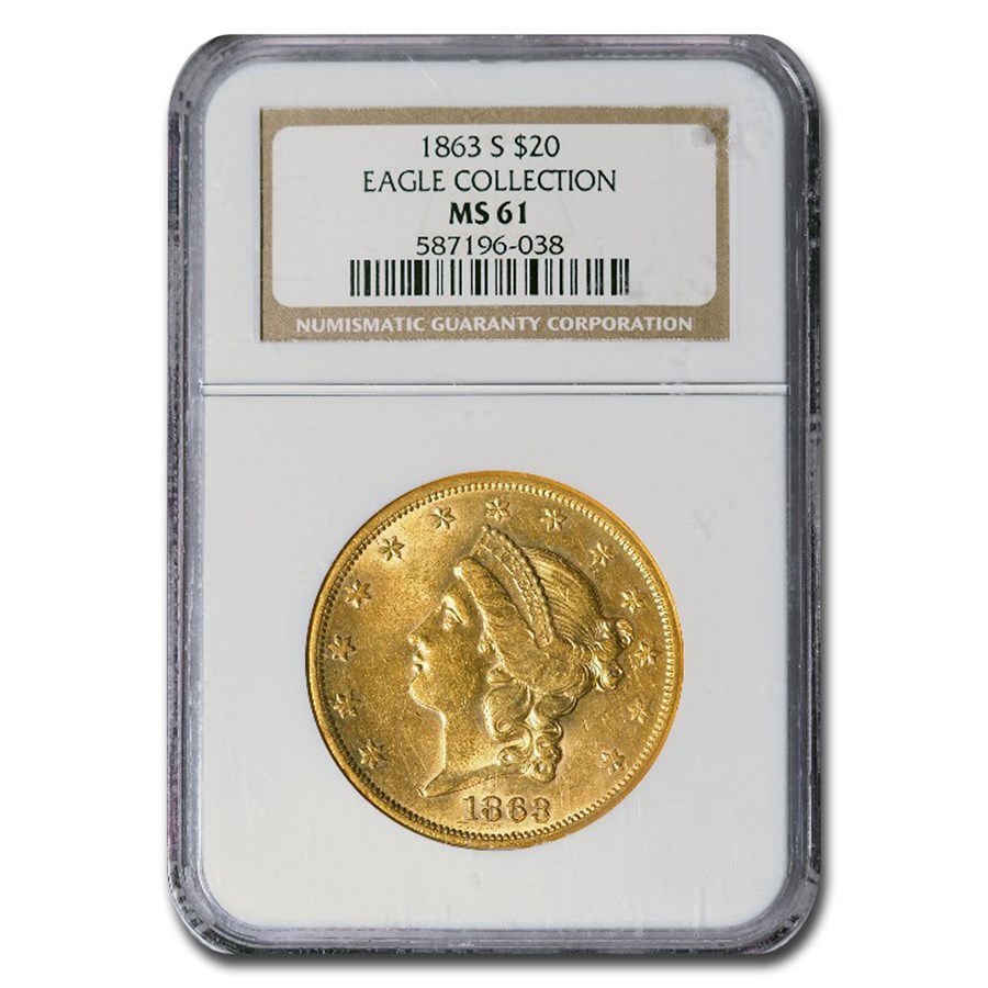 1863-S $20 Liberty Gold Double Eagle MS-61 NGC