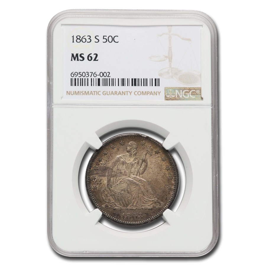 1863-S Liberty Seated Half Dollar MS-62 NGC