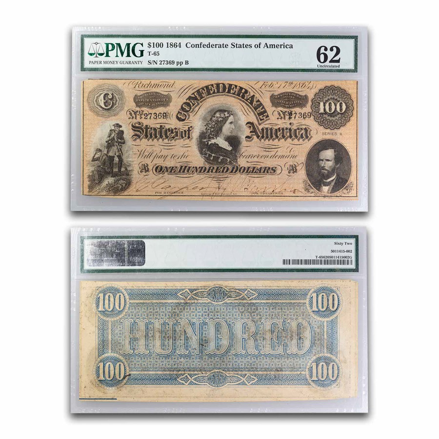 1864 $100 (T-65) Lucy Pickens CU-62 PMG