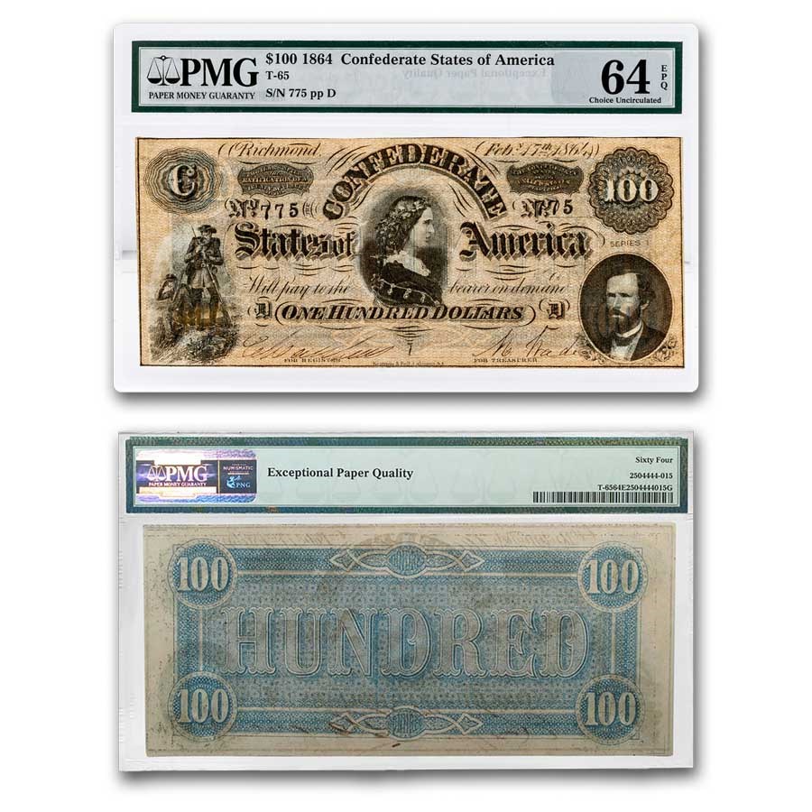 1864 $100 (T-65) Lucy Pickens CU-64 EPQ PMG