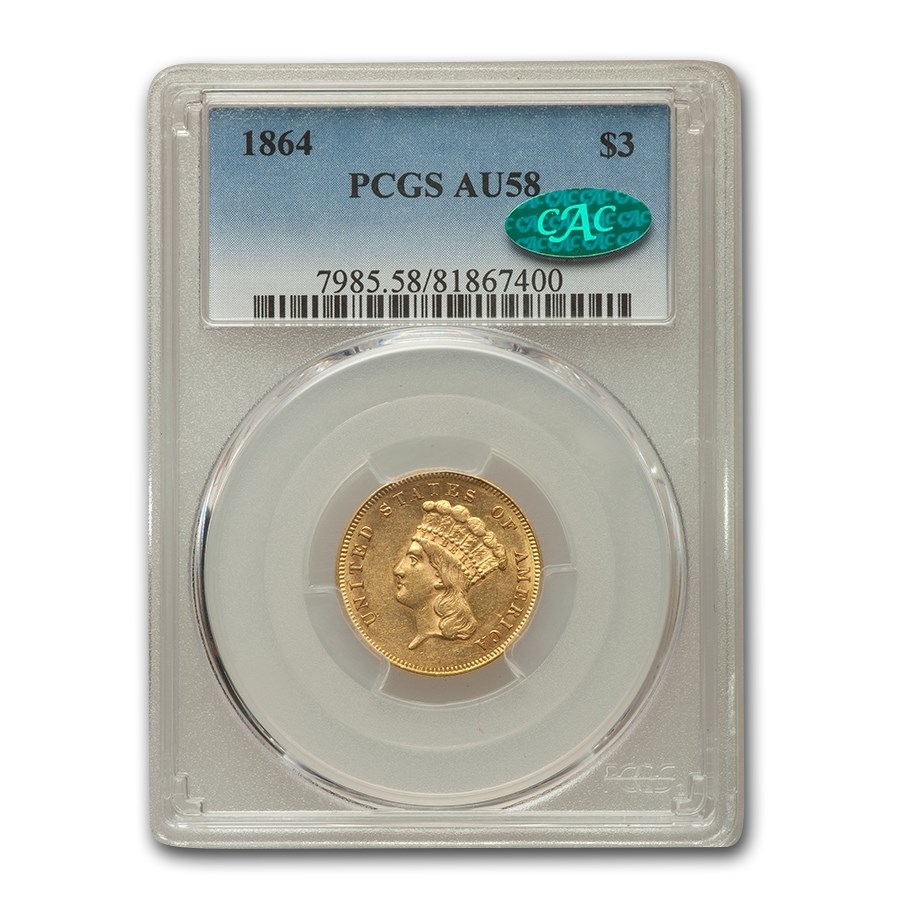 Buy 1864 $3 Gold Princess AU-58 PCGS CAC | APMEX