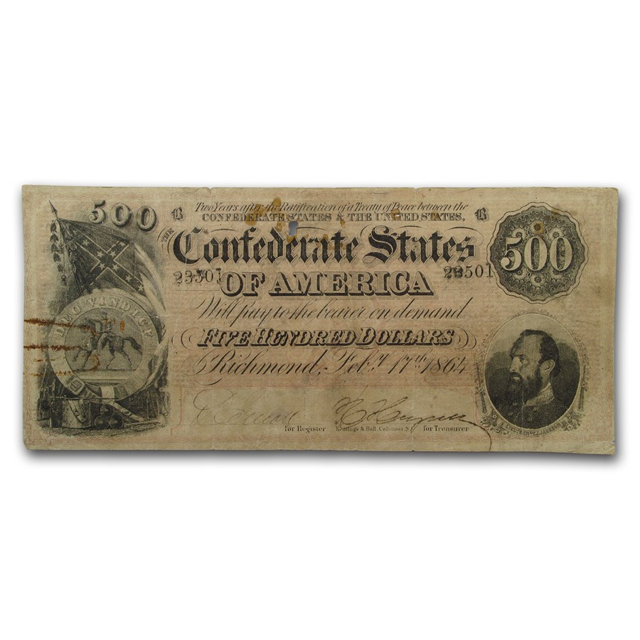 1864 $500 (T-64) Stonewall Jackson VF Details
