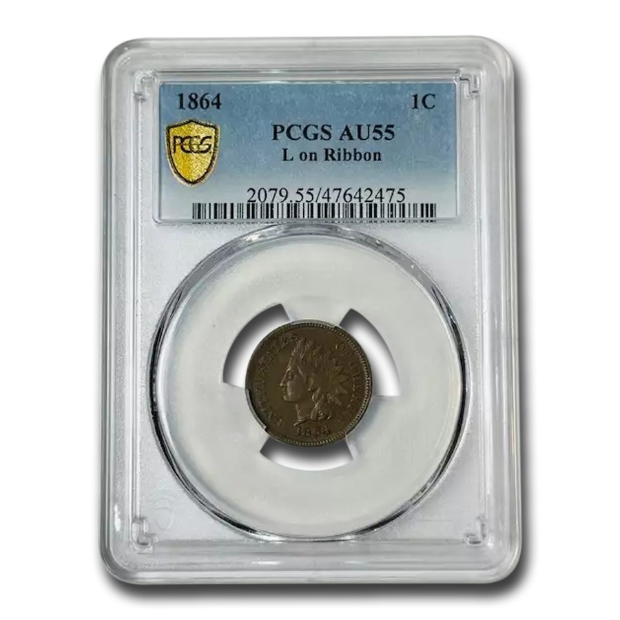 1864 Indian Head Cent AU-55 PCGS (L On Ribbon)