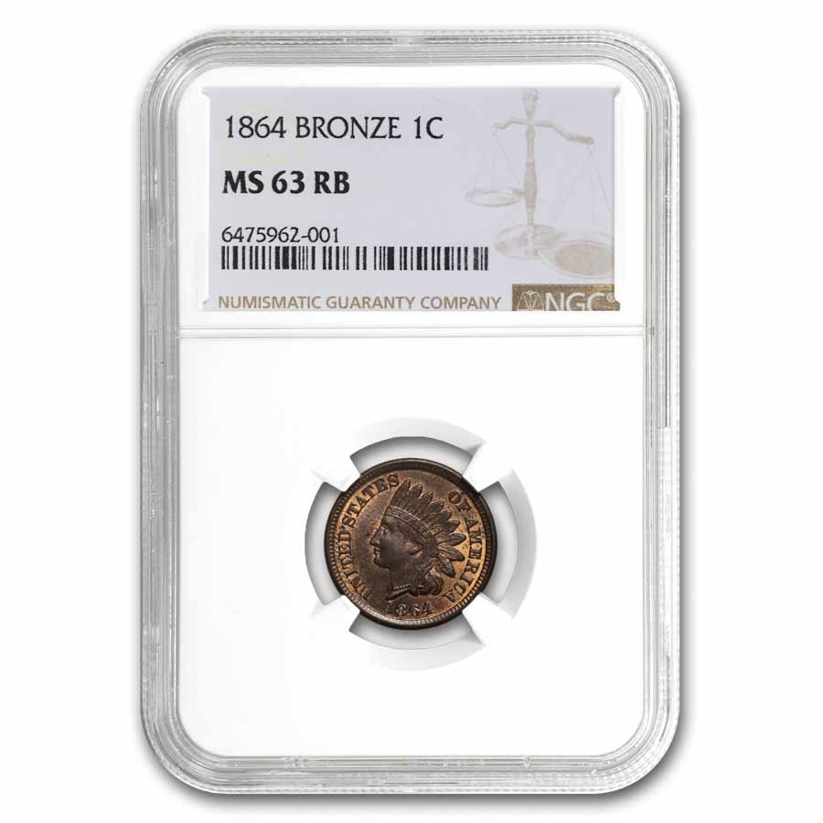 1864 Indian Head Cent MS-63 NGC (Red/Brown)