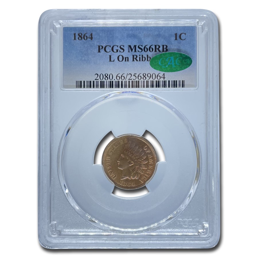 1864 Indian Head Cent MS-66 PCGS CAC (Red/Brown, L on Ribbon)