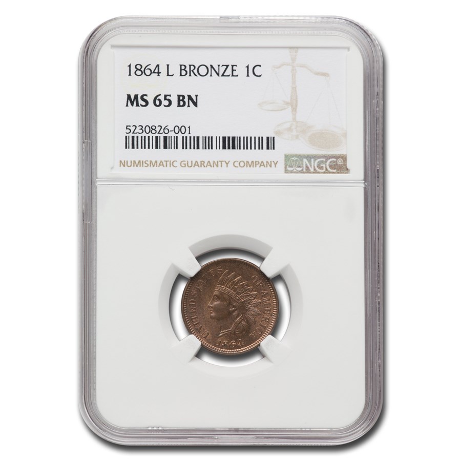 1864-L Indian Head Cent MS-65 NGC (Brown)