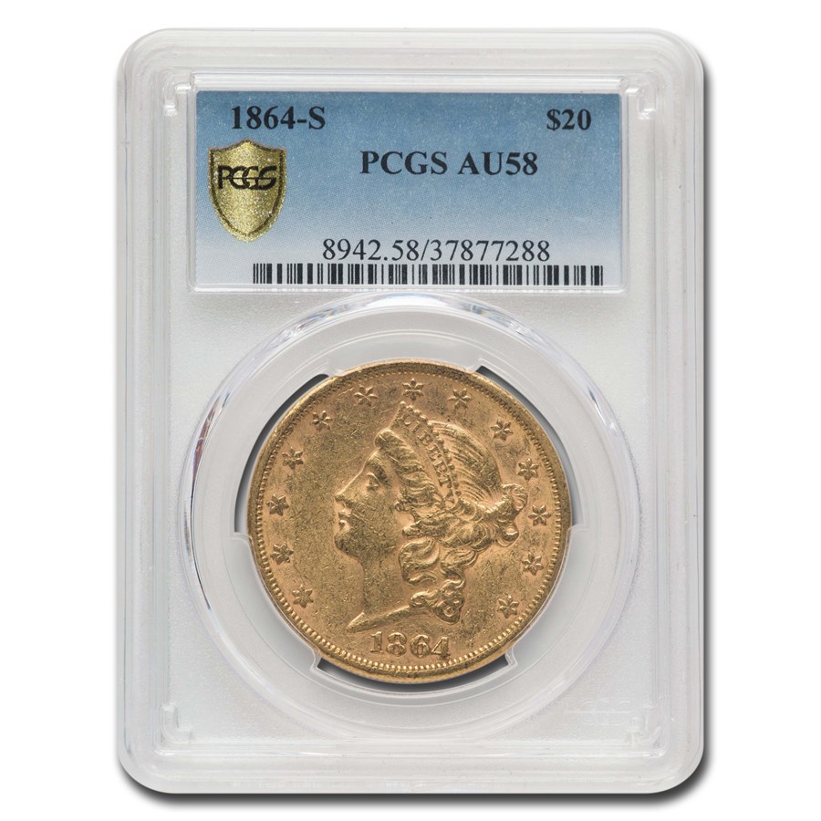 1864-S $20 Liberty Gold Double Eagle AU-58 PCGS