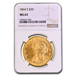 1864-S $20 Liberty Gold Double Eagle MS-63 NGC