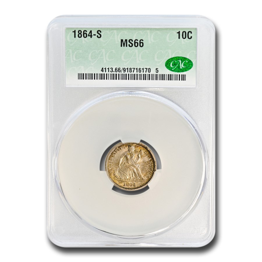 1864-S Liberty Seated Dime MS-66 CACG