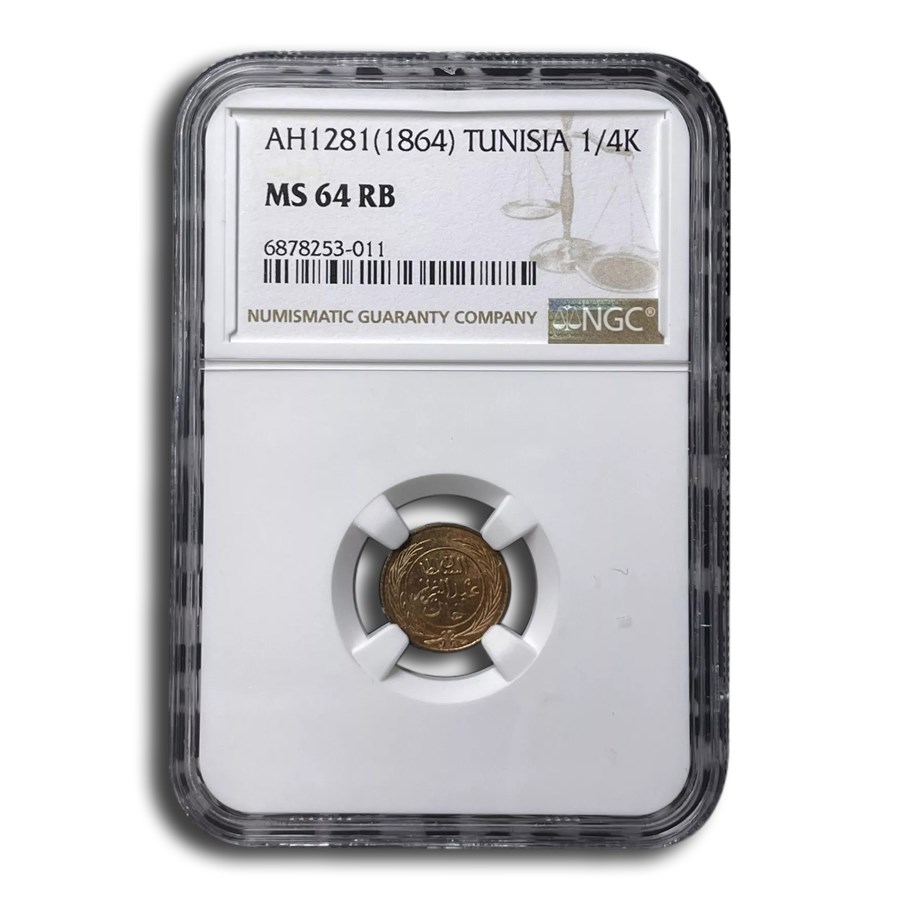 1864 Tunisia 1/4 Kharub MS-64 NGC (Red/Brown)