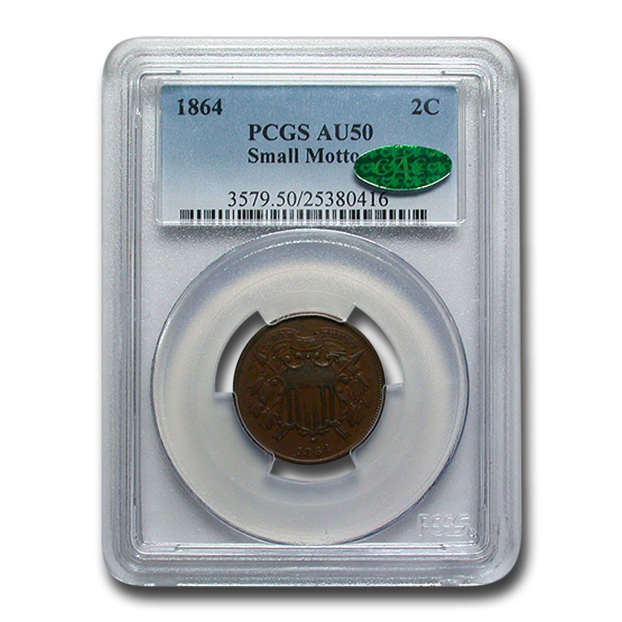 1864 Two Cent Piece AU-50 PCGS CAC (Small Motto)