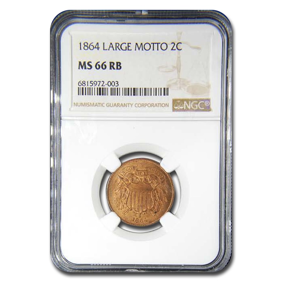 1864 Two Cent Piece Large Motto MS-66 NGC (Red/Brown)