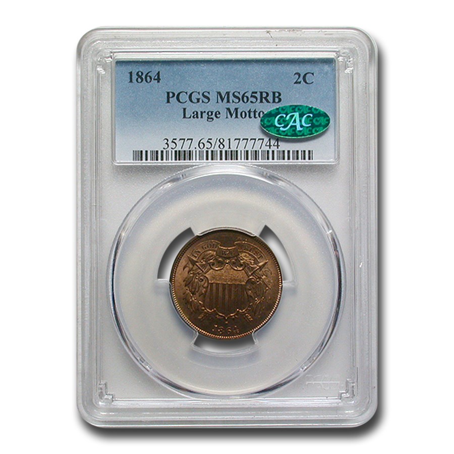 Buy 1864 Two Cent Piece MS-65 PCGS CAC (Large Motto, Red/Brown) | APMEX