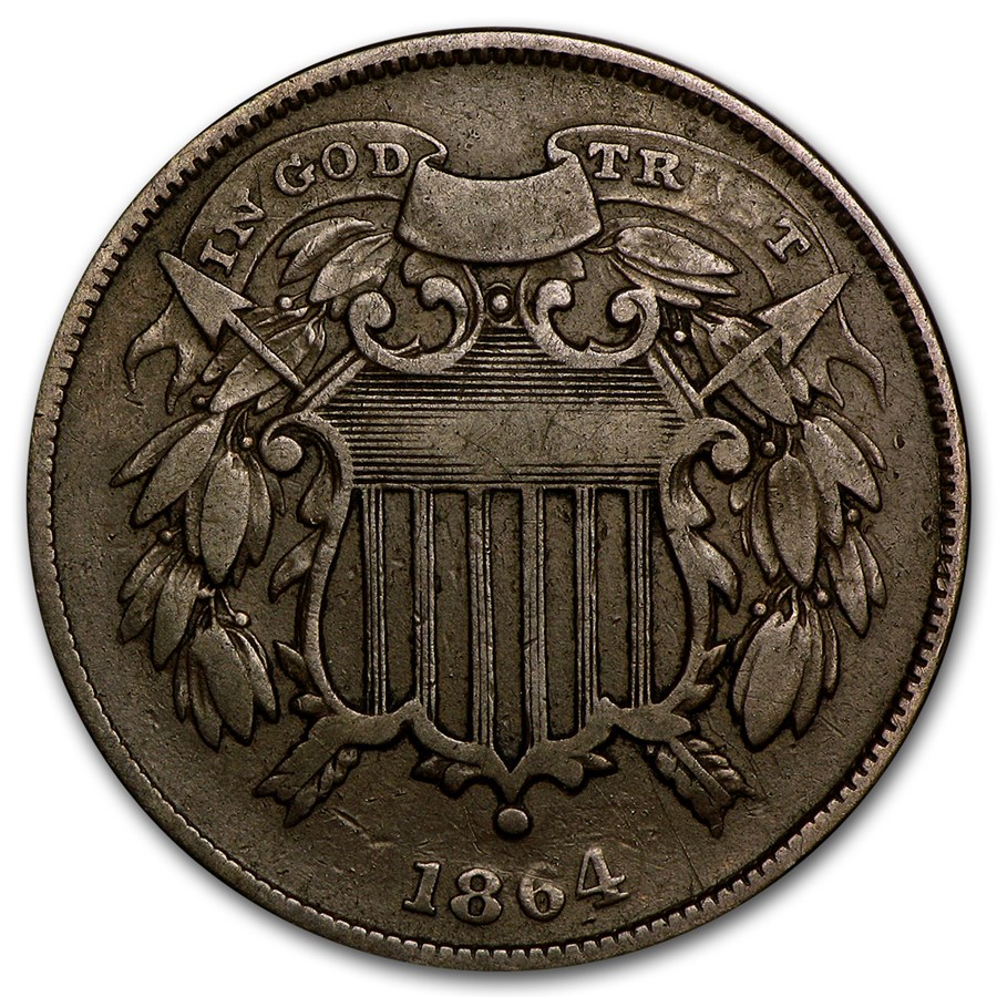 1864 Two Cent Piece Small Motto Fine