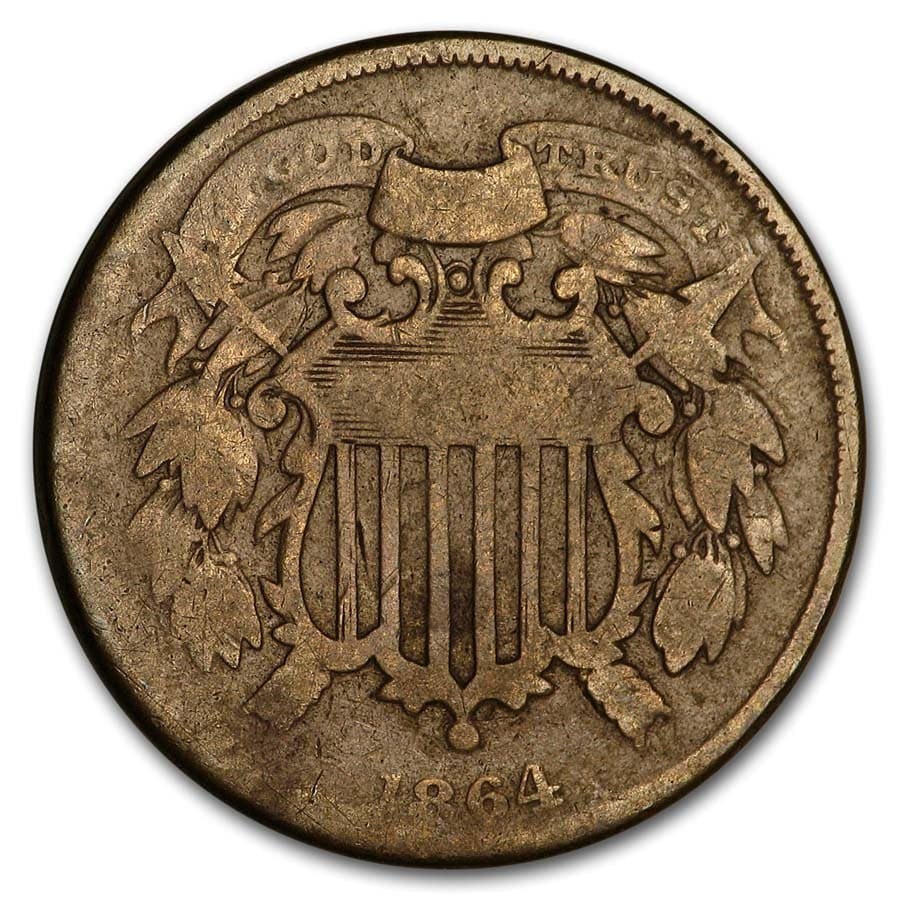 1864 Two Cent Piece Small Motto VG