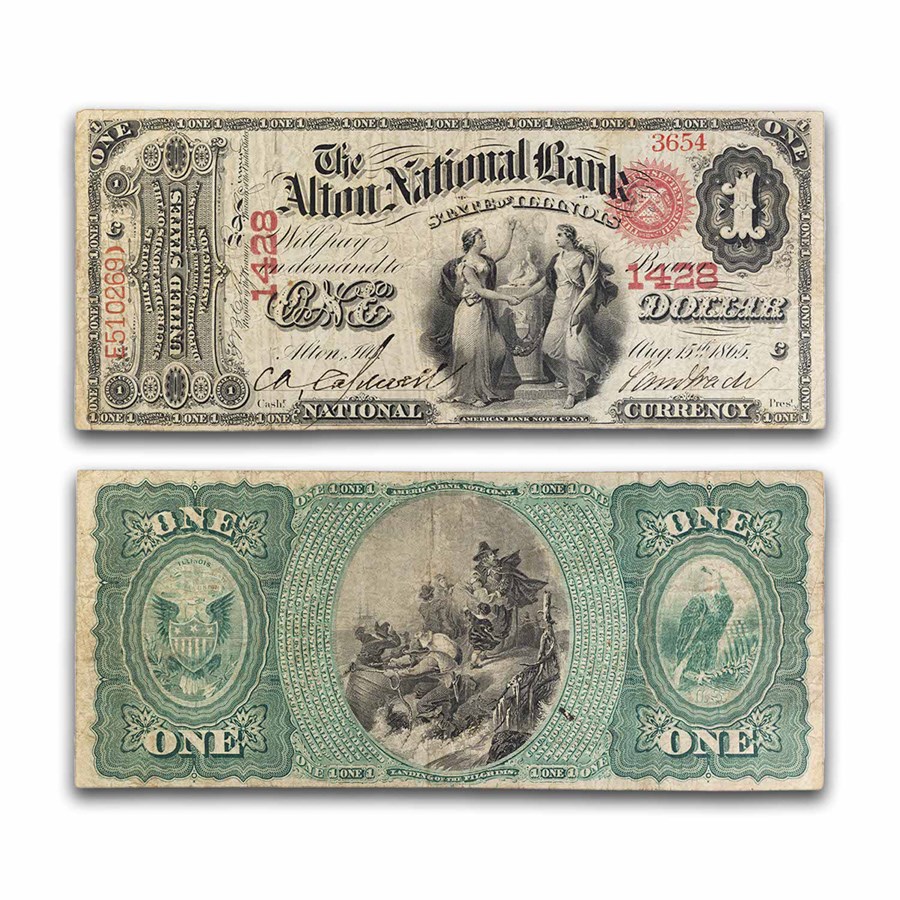 1865 $1.00 Alton, IL Fine+ (Fr#380B) CH#1428