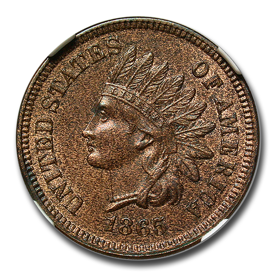 1865 None Phil Indian Head Penny Plain 5 Value BN APMEX