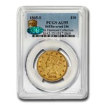 1865-S $10 Liberty Gold Eagle AU-55 PCGS CAC (865/Inverted 186)