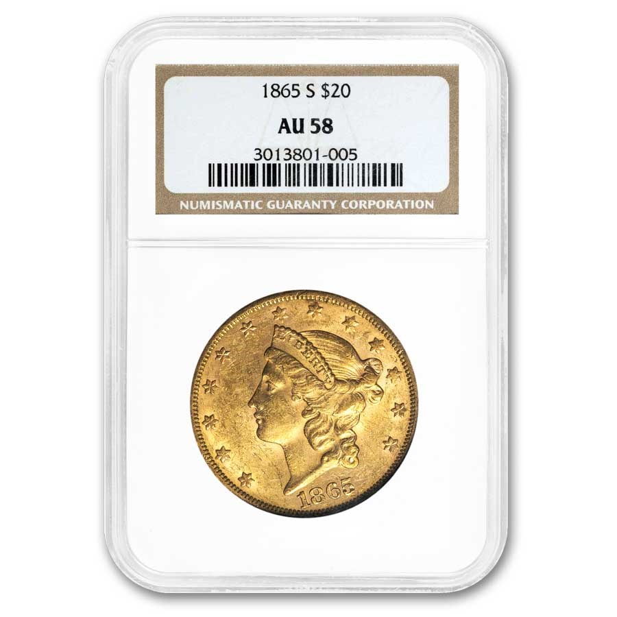 1865-S $20 Liberty Gold Double Eagle AU-58 NGC