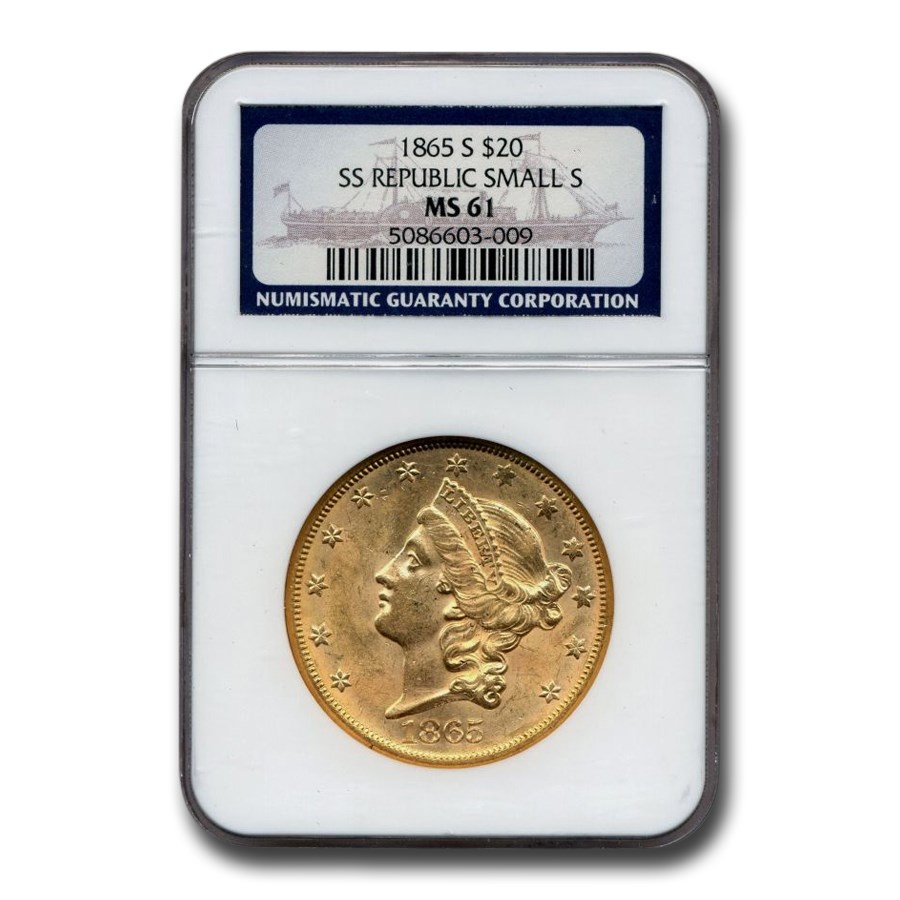 Buy 1865-S $20 Liberty Gold Double Eagle MS-61 NGC (SS Republic) | APMEX