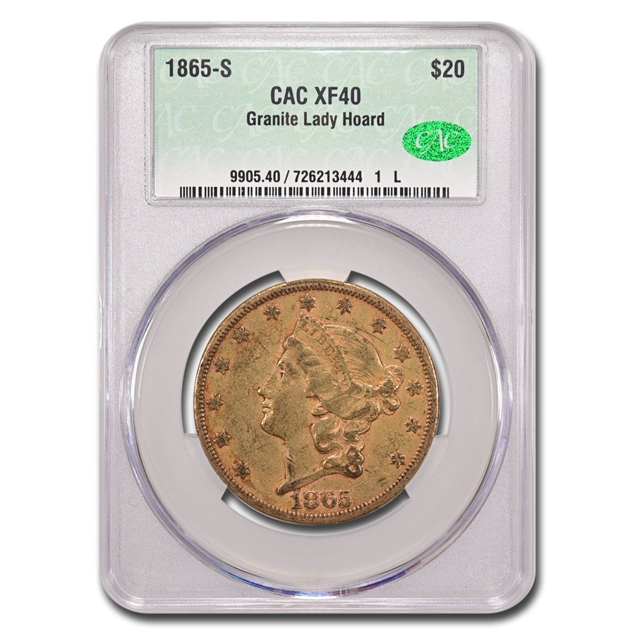 1865-S $20 Liberty Gold Double Eagle XF-40 CACG (Granite Lady)