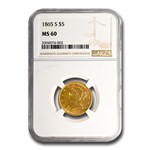 1865-S $5 Liberty Gold Half Eagle MS-60 NGC