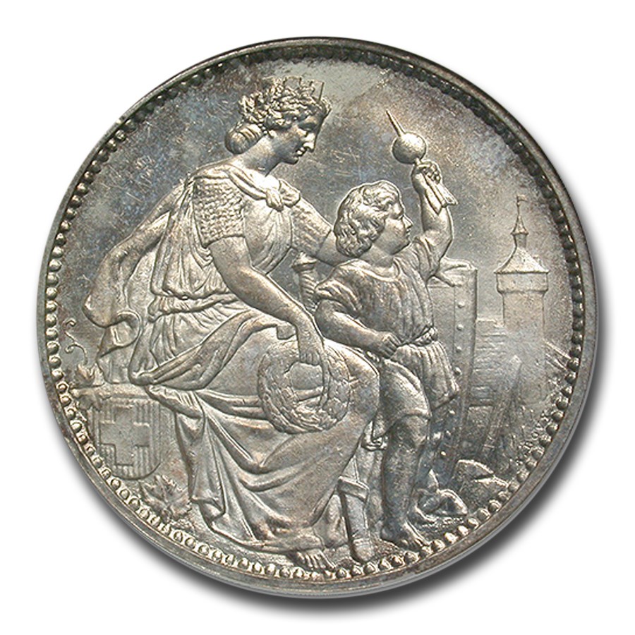 1865 Switzerland Silver 5 Francs Shooting Thaler MS-64 NGC