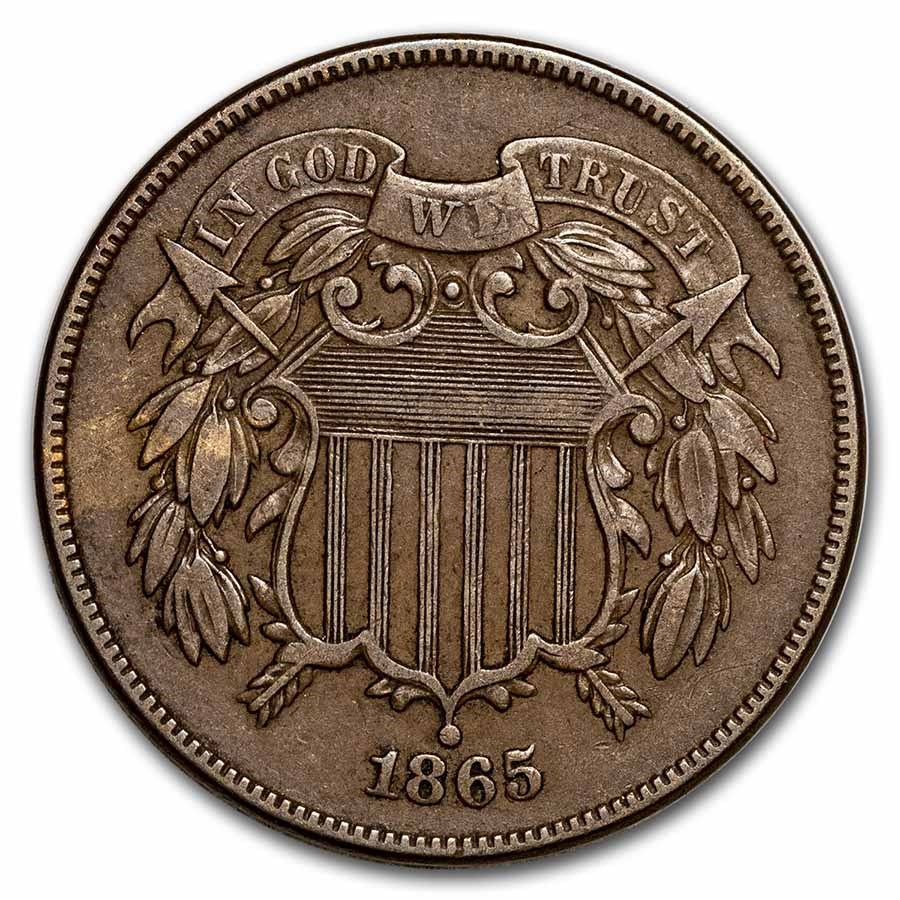 1865 Two Cent Piece Fancy 5 XF