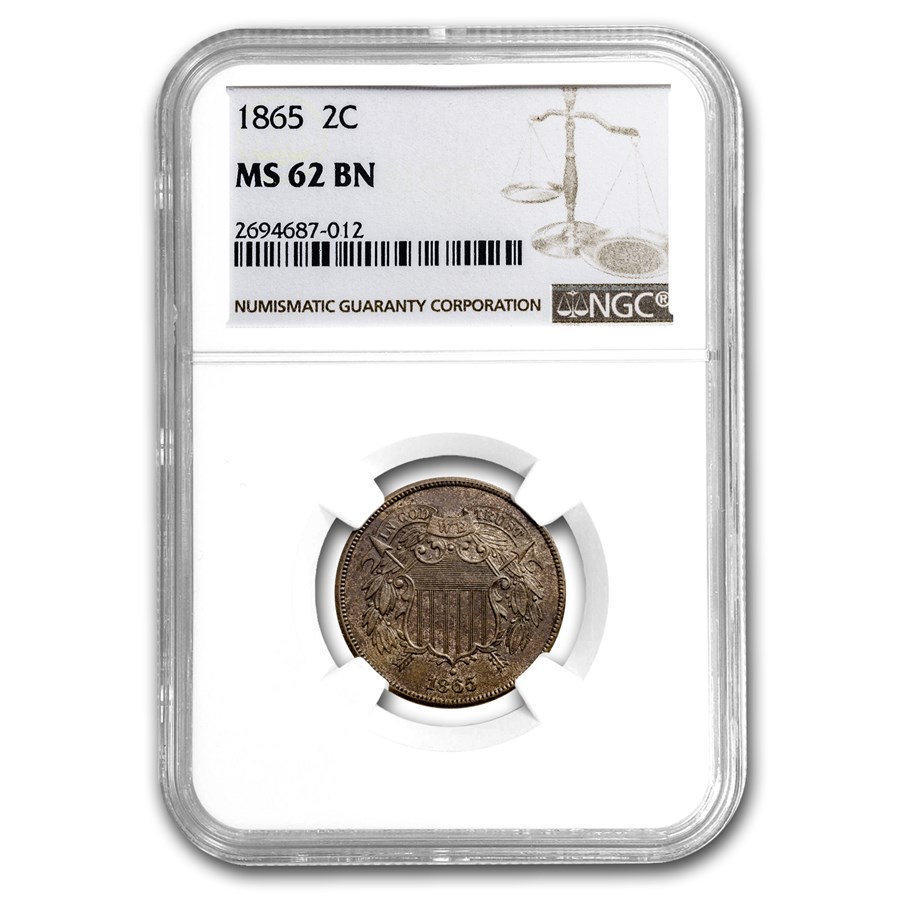 1865 Two Cent Piece MS-62 NGC (Brown)