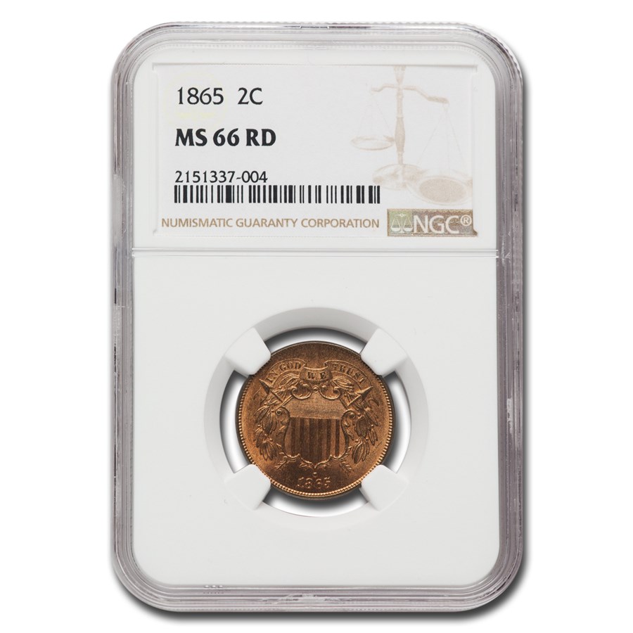 1865 Two Cent Piece MS-66 NGC (Red)