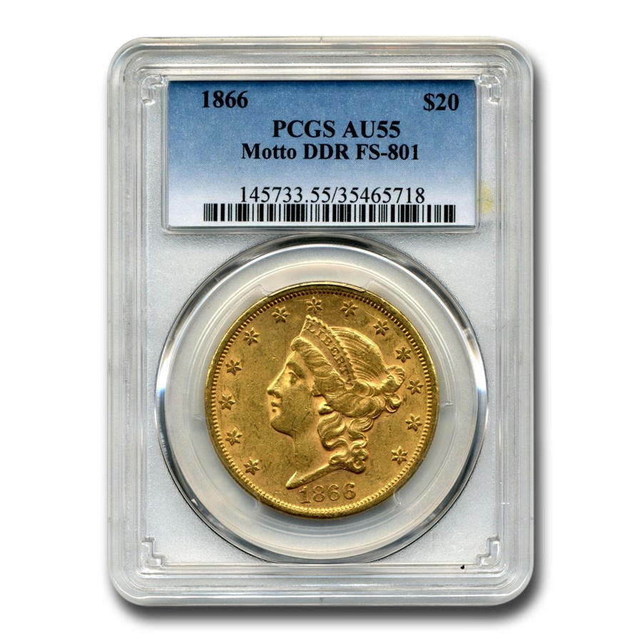 Buy 1866 $20 Liberty Gold Double Eagle AU-55 PCGS (Motto DDR FS-801 ...