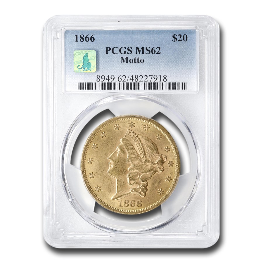 1866 $20 Liberty Gold Double Eagle MS-62 PCGS (w/Motto)