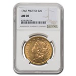 1866 $20 Liberty Gold Double Eagle w/Motto AU-58 NGC