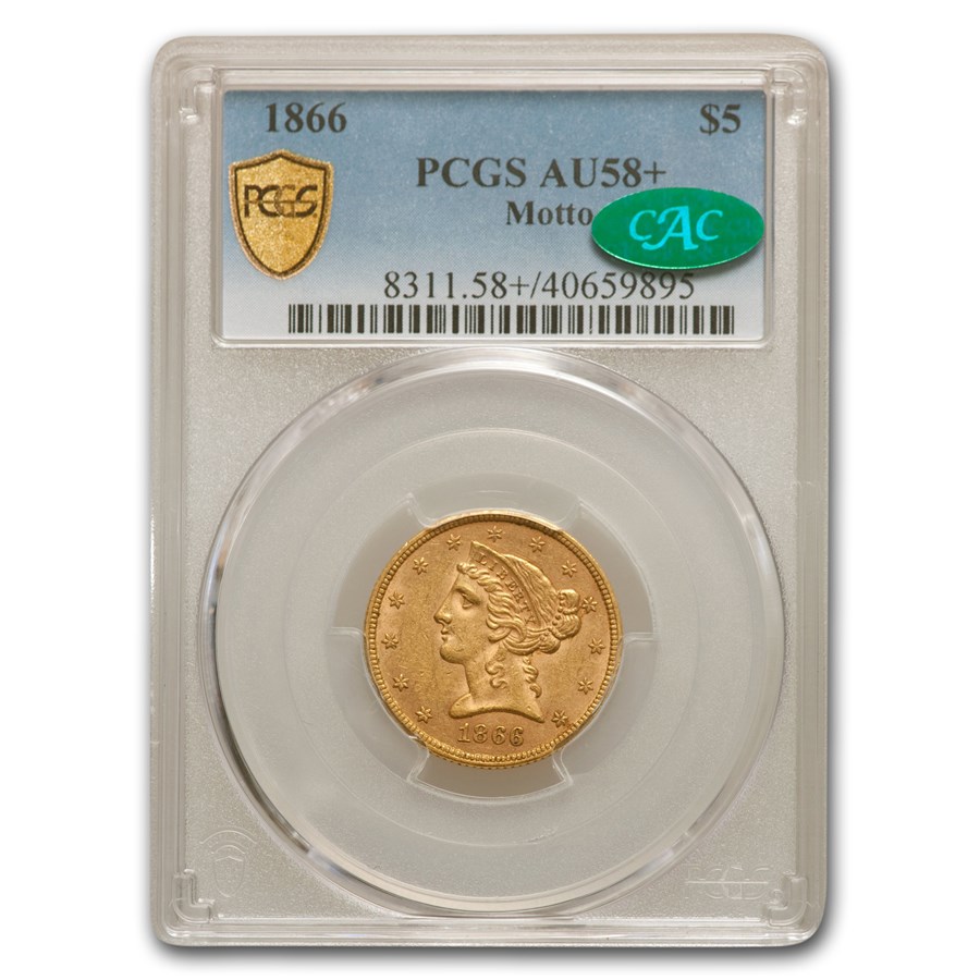 Buy 1866 $5 Liberty Gold Half Eagle AU-58+ PCGS CAC (Motto) | APMEX