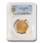 1866-S $10 Liberty Gold Eagle AU-55+ PCGS (Motto)