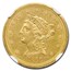 1866-S $2.50 Liberty Gold Quarter Eagle AU-58 NGC