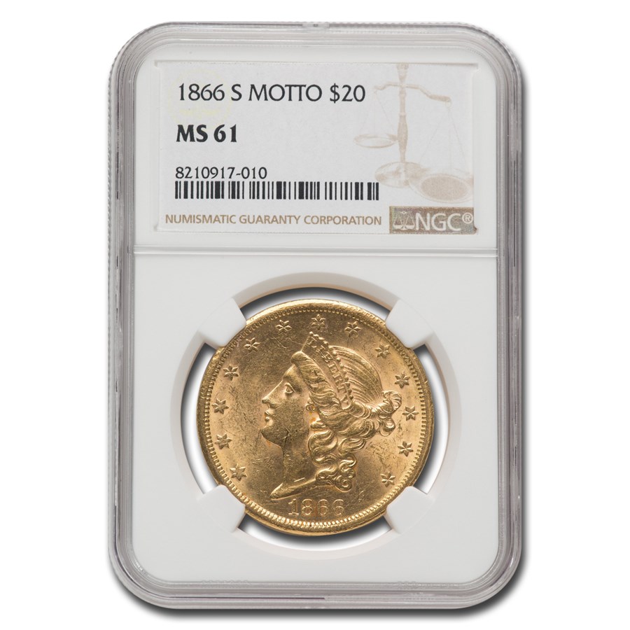 1866-S $20 Liberty Gold Double Eagle MS-61 NGC (w/Motto)