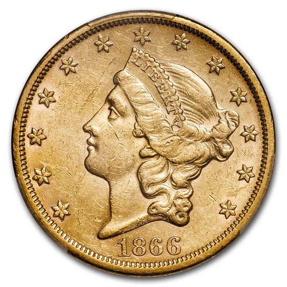 Buy 1866-S $20 Liberty Gold Double Eagle w/Motto AU-55 PCGS CAC | APMEX