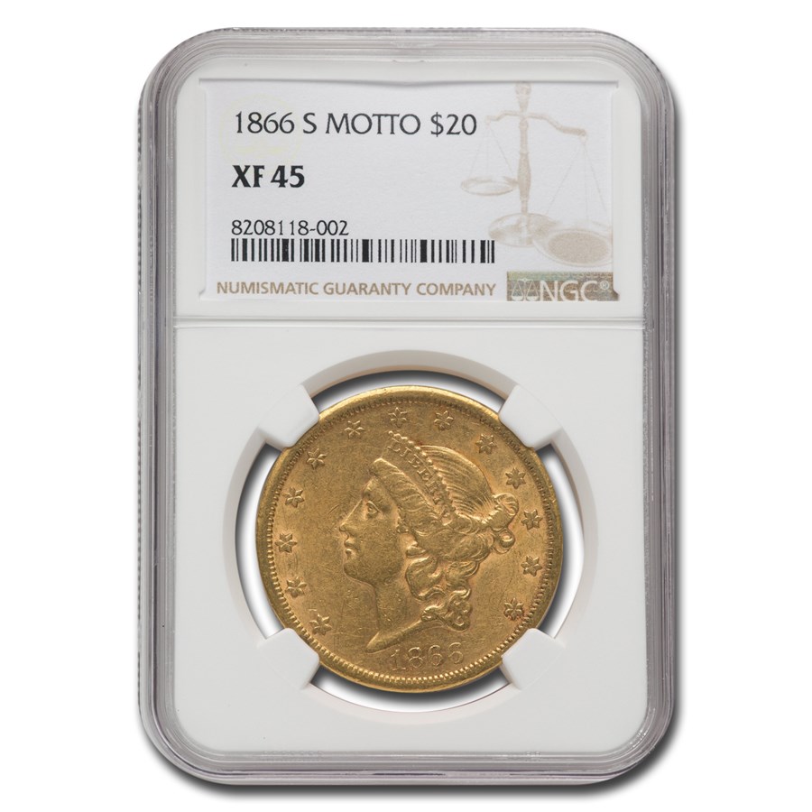 1866-S $20 Liberty Gold Double Eagle w/Motto XF-45 NGC