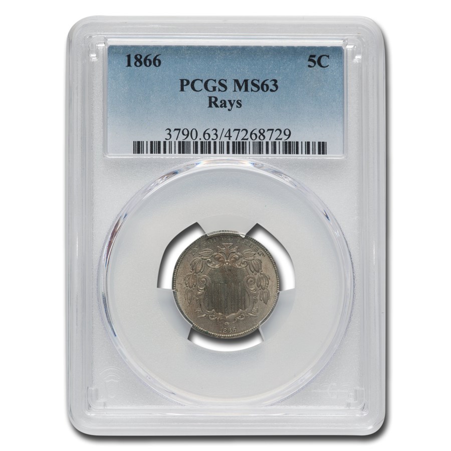 1866 Shield Nickel MS-63 PCGS (Rays)