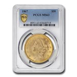 1867 $20 Liberty Gold Double Eagle MS-63 PCGS