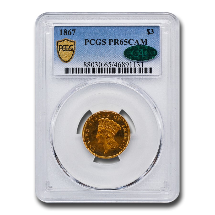 1867 $3 Gold Princess PR-65 Cameo PCGS CAC