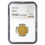 1867 $5 Liberty Gold Half Eagle AU-55 NGC