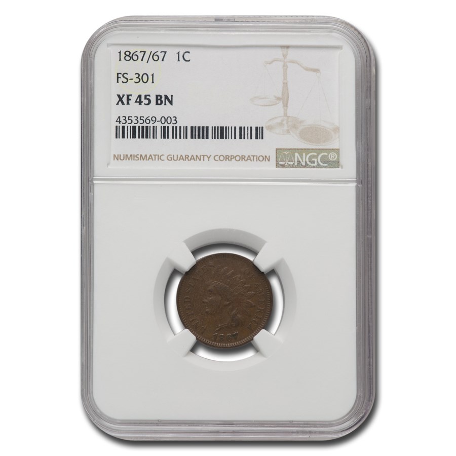 1867/67 Indian Head Cent XF-45 NGC (Brown, FS-301)