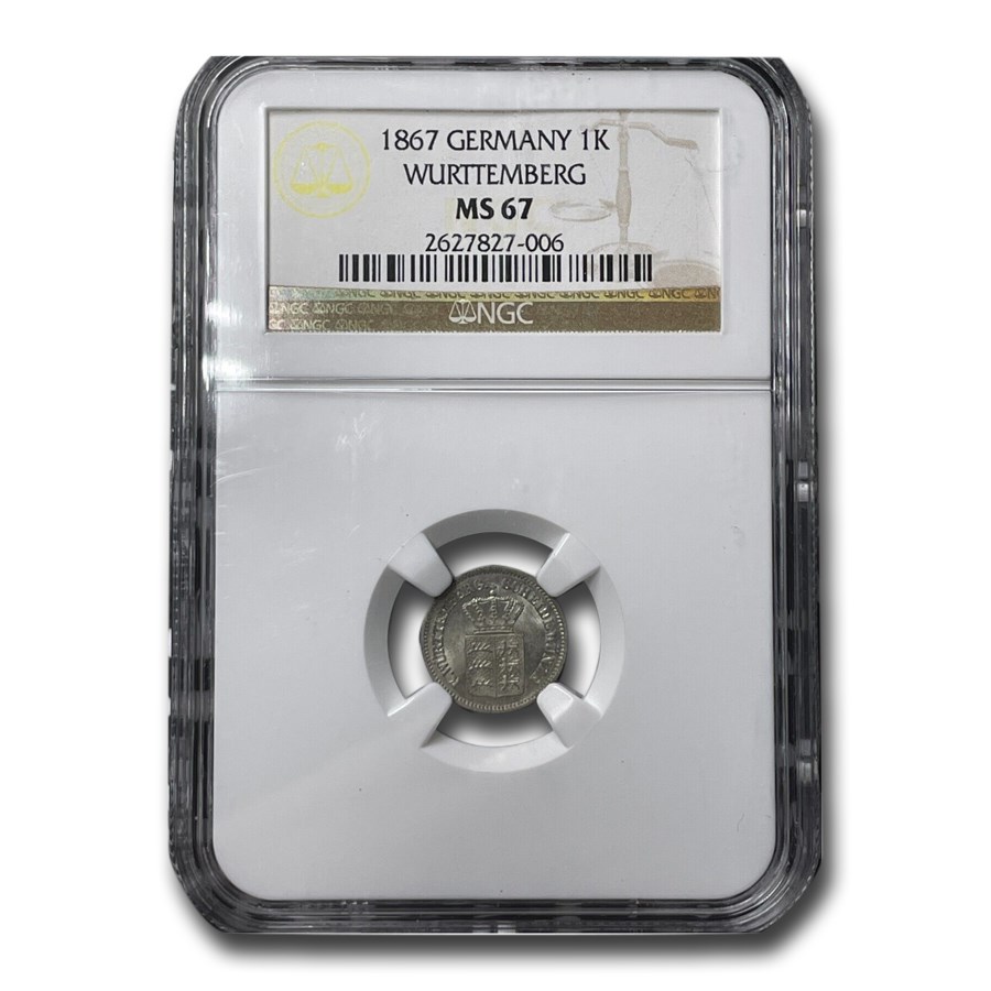 1867 Germany Silver 1 Kreuzer MS-67 NGC (Wurttemberg)