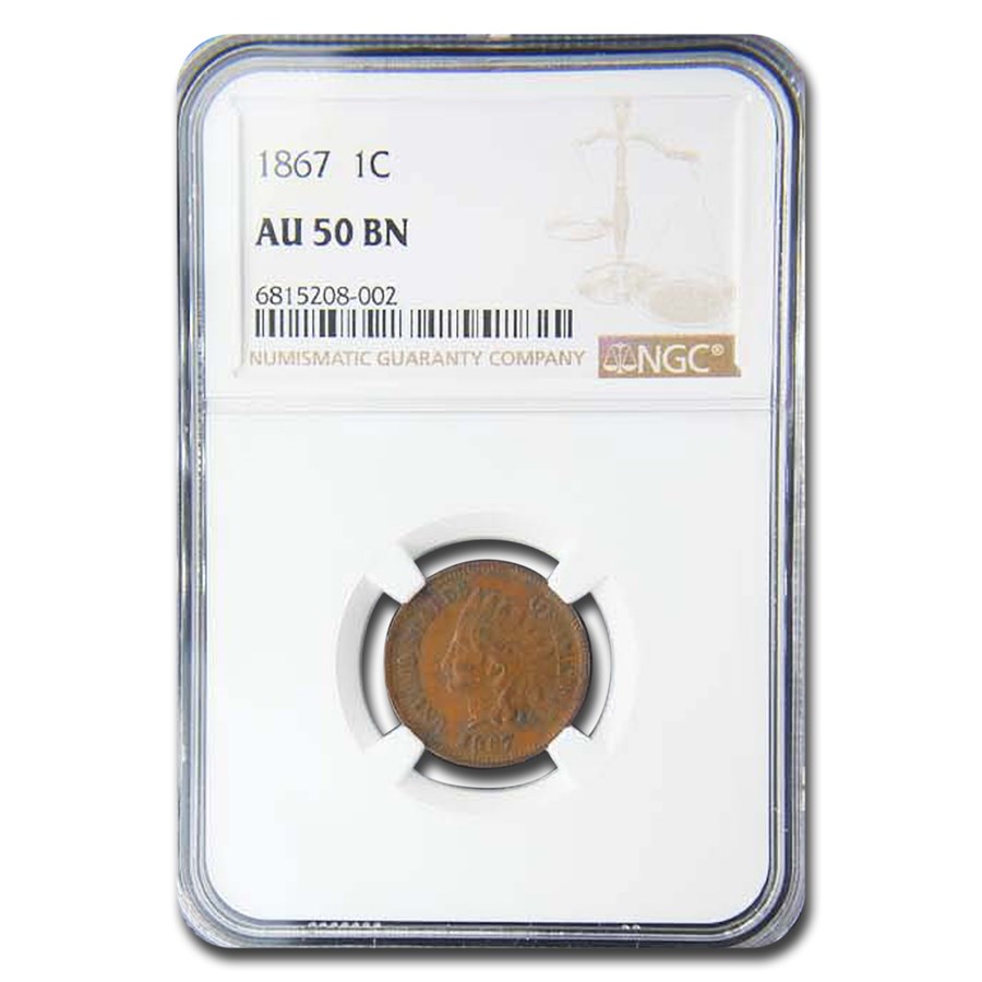 1867 Indian Head Cent AU-50 NGC (Brown)