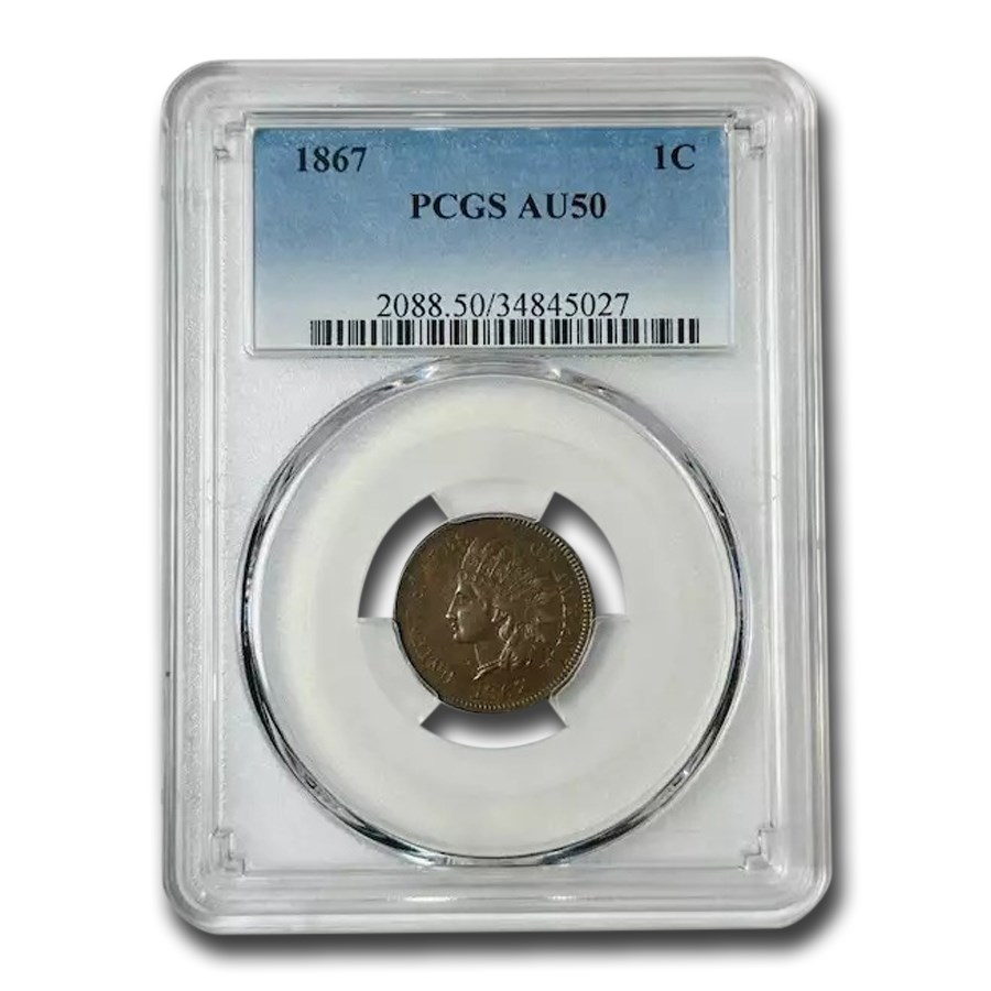 1867 Indian Head Cent AU-50 PCGS (Brown)