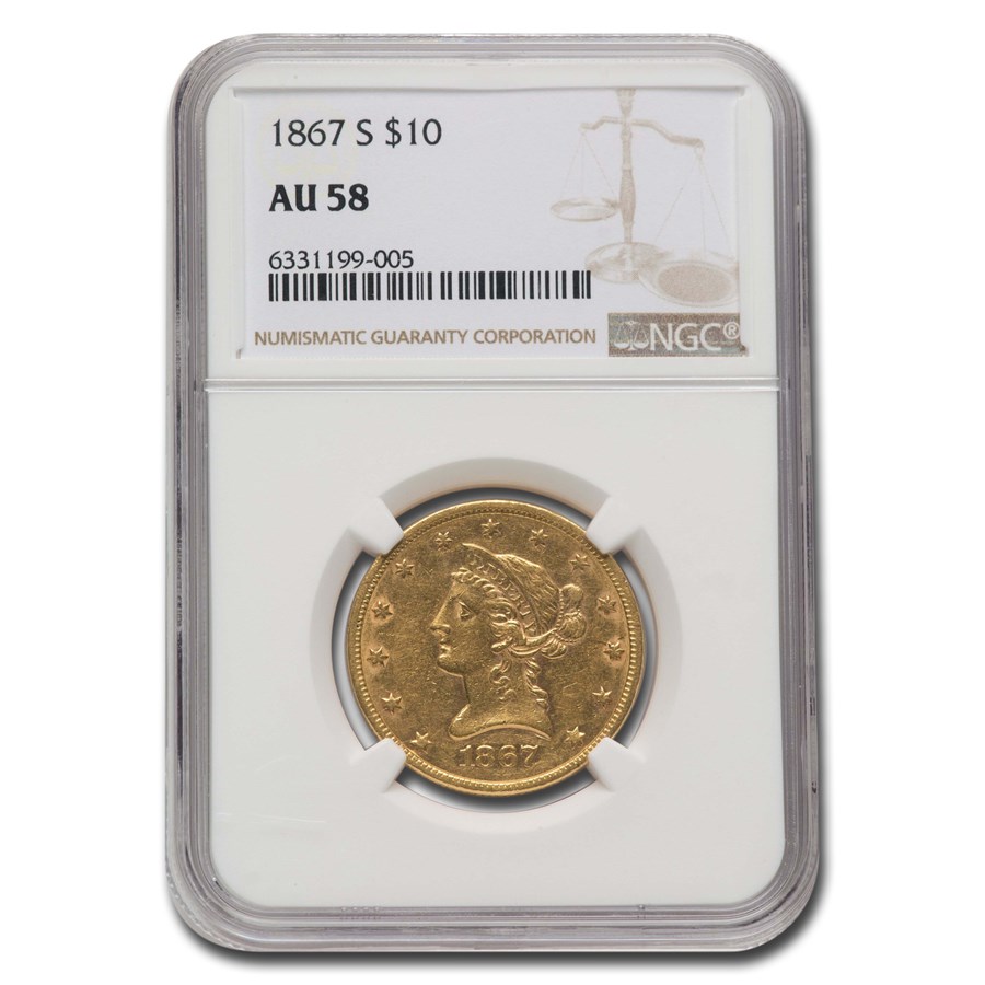 1867-S $10 Liberty Gold Eagle AU-58 NGC